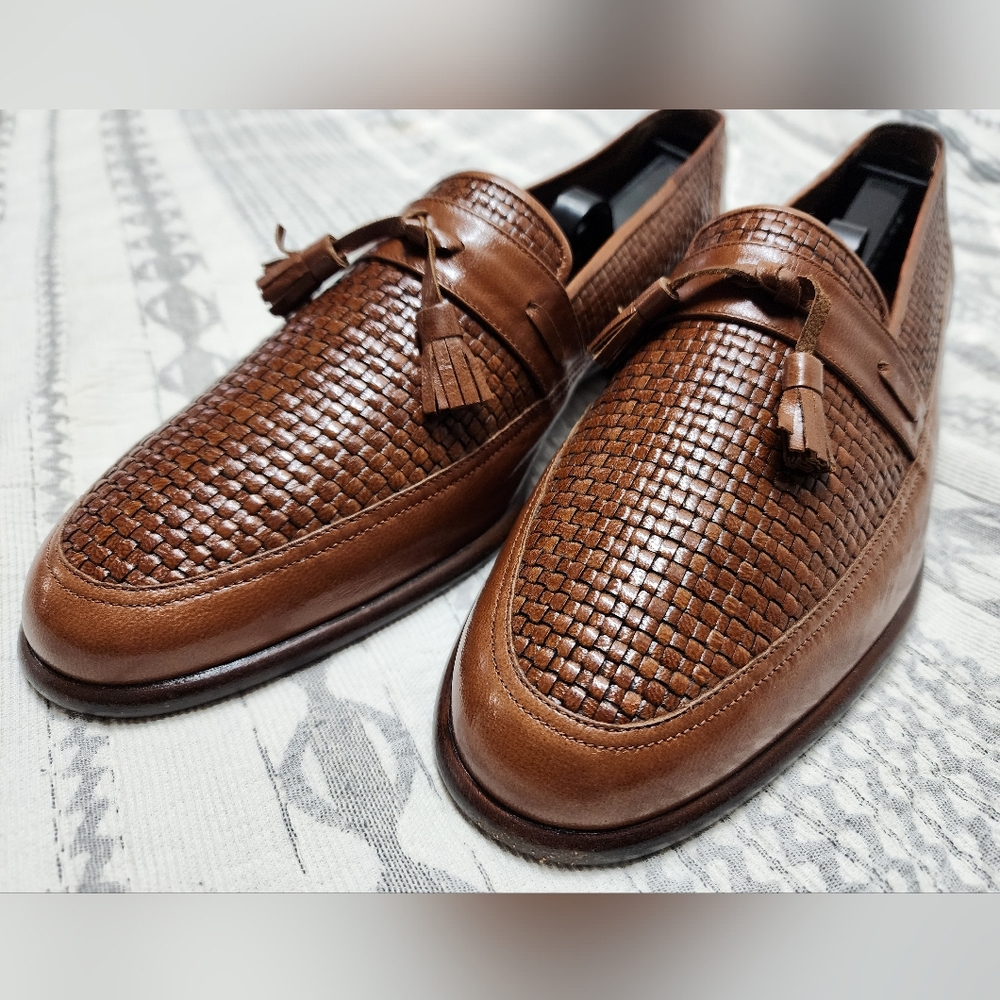 Fratelli Rosetti Men's Luxury Loafers Woven Soft Leather 9 1/2 D Brown Like New